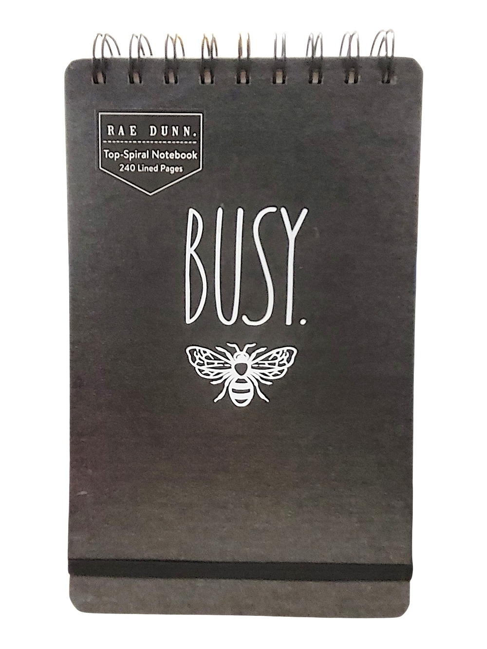 Rae Dunn "BUSY." Bee Black Spiral Top Notebook
